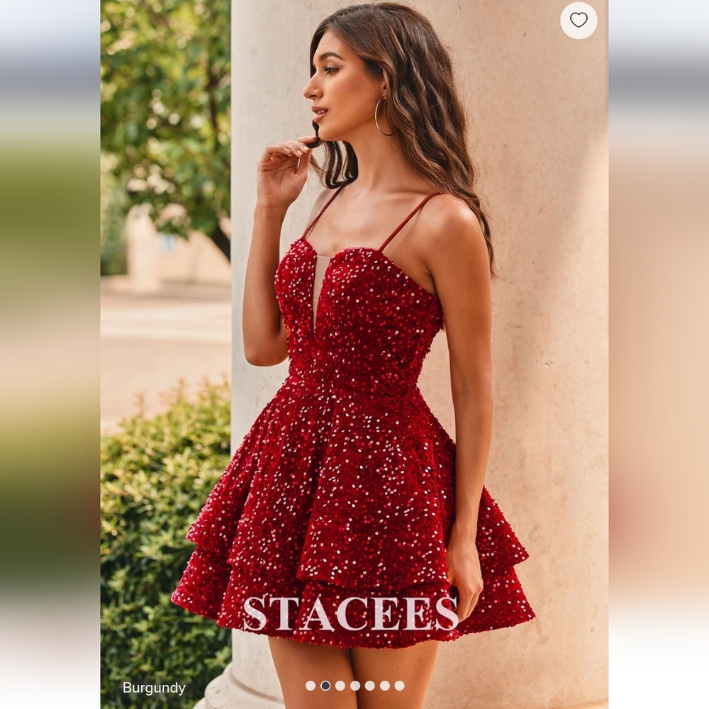 Stacees Burgundy Sequin Mini Dress